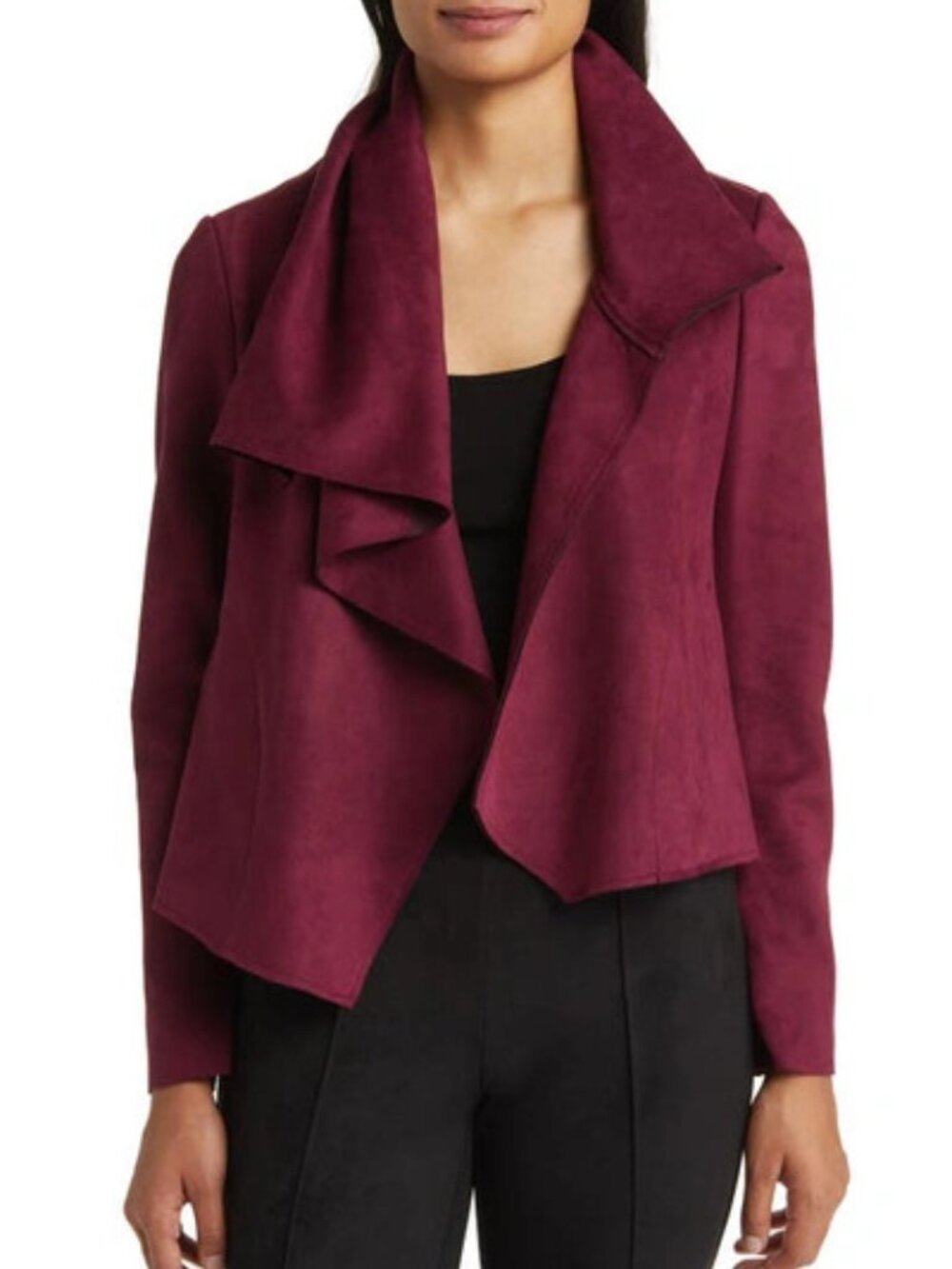 Anne Klein Faux-Suede Asymmetrical Jacket in Chianti, SIze M